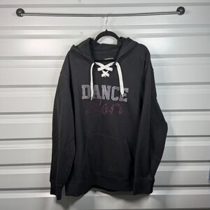 Sport-Tek Dance Mom Rhinestone Lace Up Hoodie Black Sweatshirt 2XL Bling